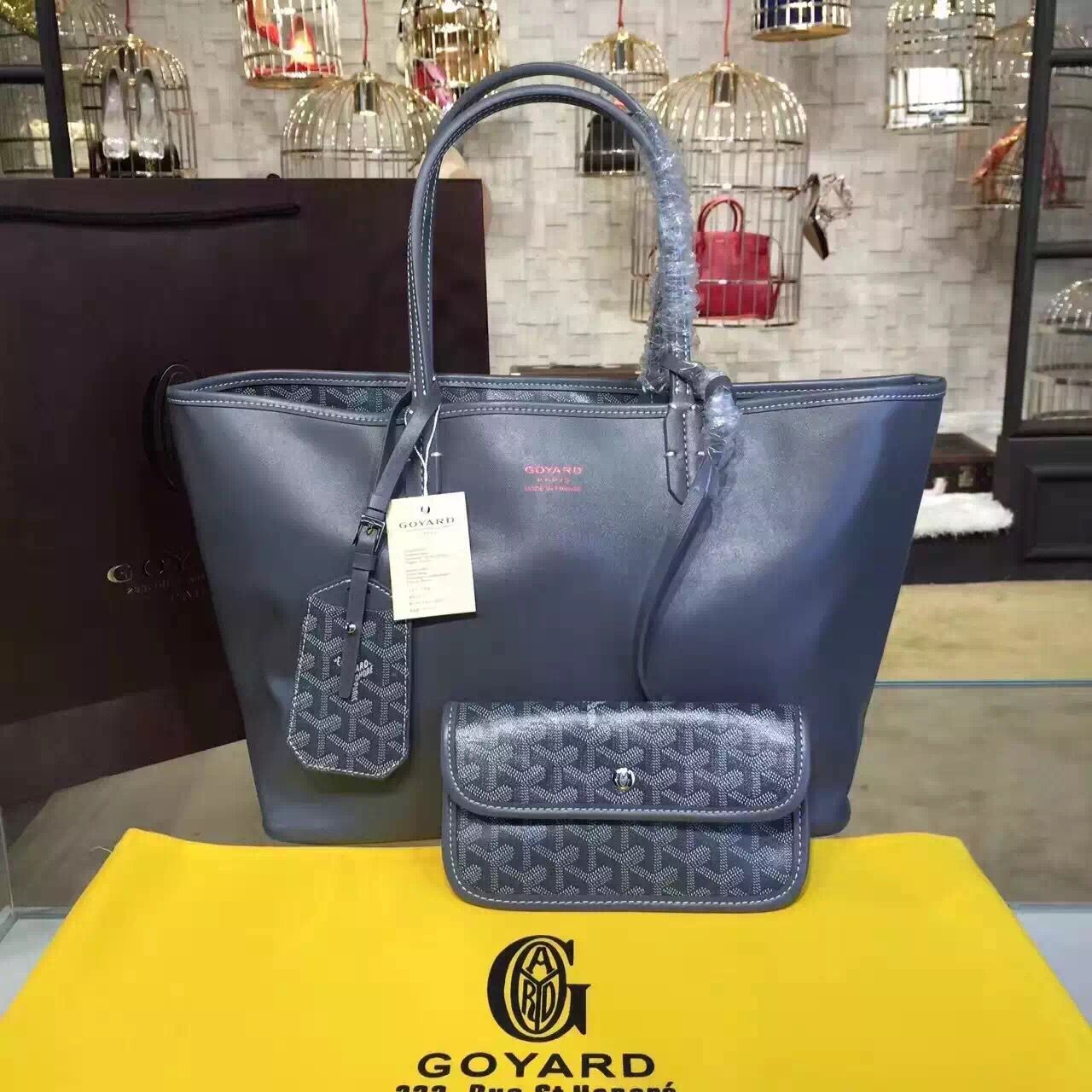 Goyard Y Doodling Calfskin Leather Tote Bag 7901 Dark Blue