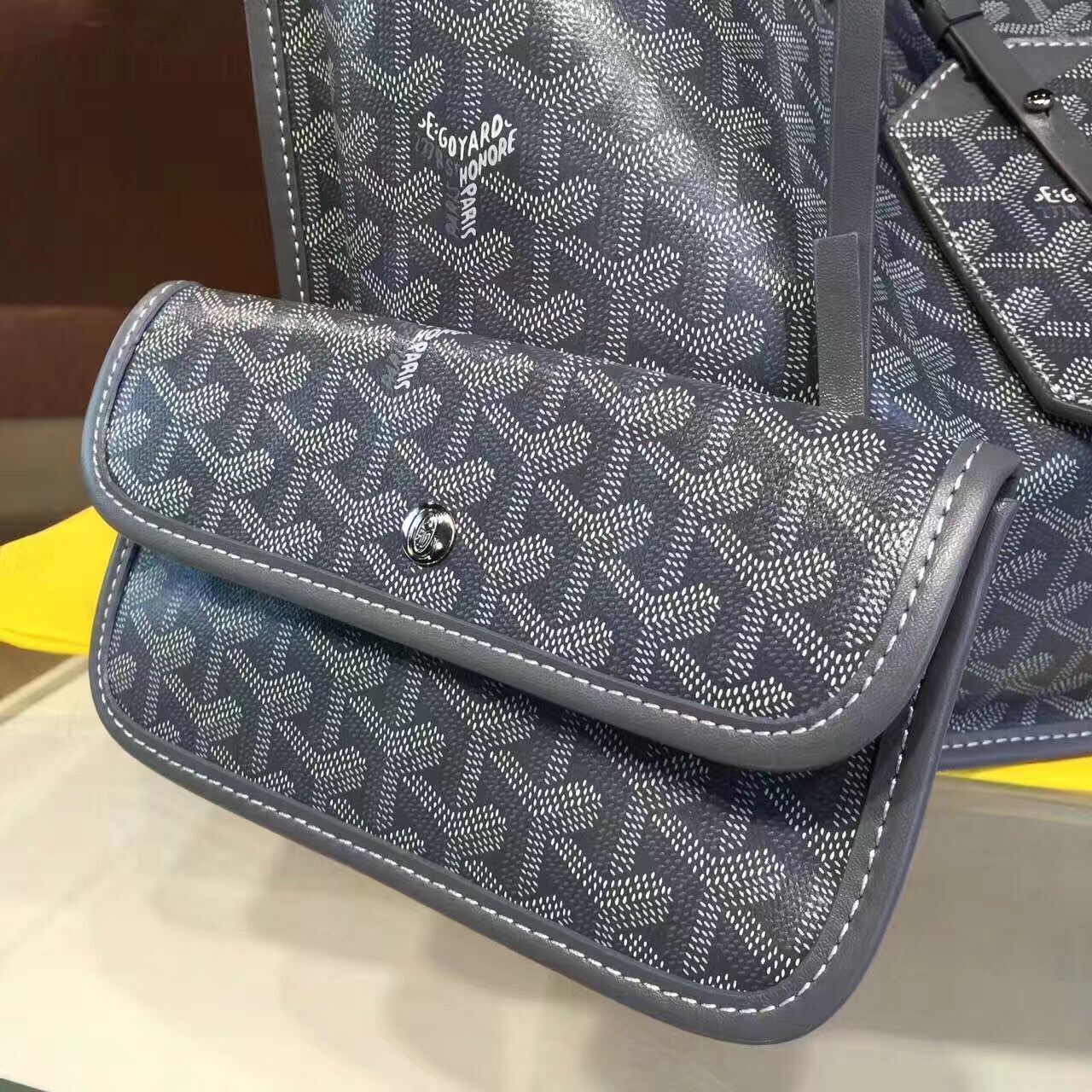 Goyard Y Doodling Calfskin Leather Tote Bag 7901 Dark Blue