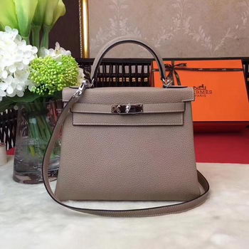 Hermes Kelly 32cm Shoulder Bag Grey TOGO Leather KY32 Silver