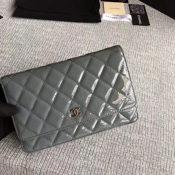 Chanel WOC Flap Bag Patent Leather A33814C Grey