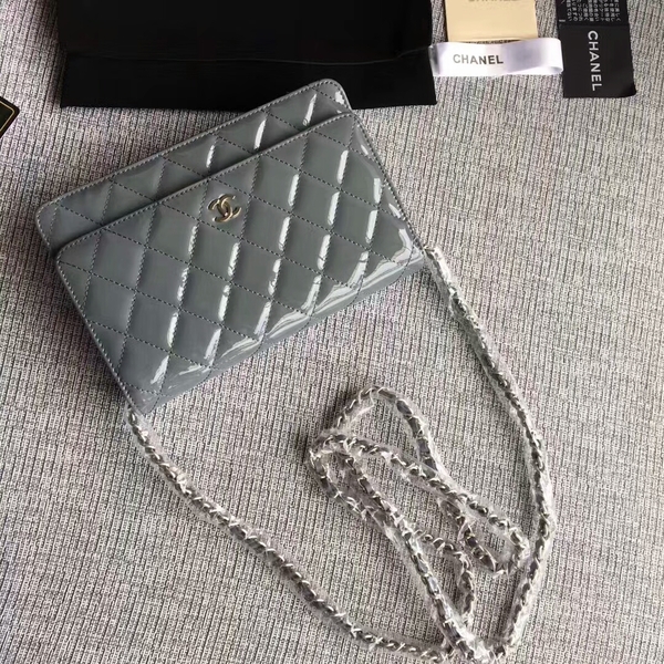 Chanel WOC Flap Bag Patent Leather A33814C Grey