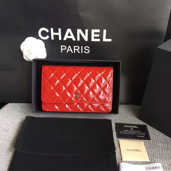 Chanel WOC Flap Bag Patent Leather A33814C Red