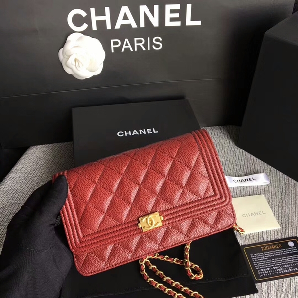 Boy Chanel WOC Flap Bag Original Calfskin Leather CHA6040 Dark Red