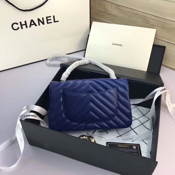 Chanel Classic Flap Bags Blue Original Sheepskin Leather 1116 Silver