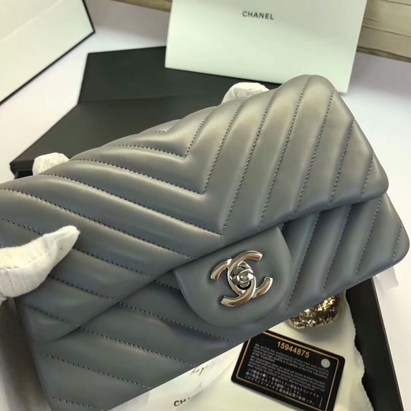 Chanel Classic Flap Bags Grey Original Sheepskin Leather 1116 Silver