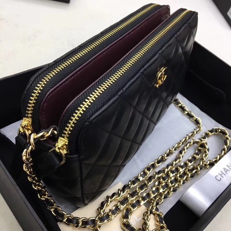 Chanel Shoulder Bag Black Sheepskin Leather CHA6845 Gold