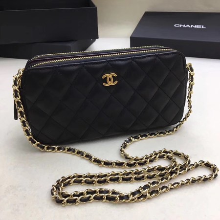 Chanel Shoulder Bag Black Sheepskin Leather CHA6845 Gold