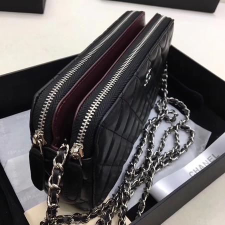 Chanel Shoulder Bag Black Sheepskin Leather CHA6845 Silver