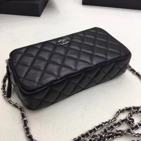 Chanel Shoulder Bag Black Sheepskin Leather CHA6845 Silver