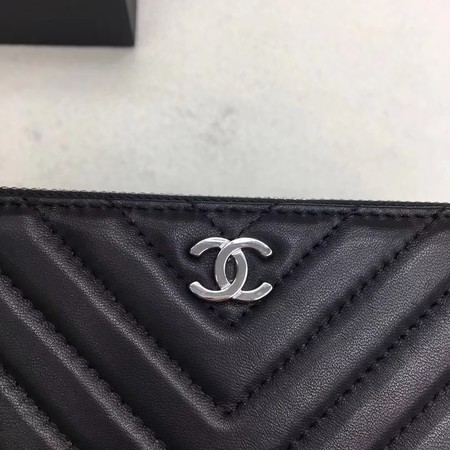 Chanel Shoulder Bag Black Sheepskin Leather V6845 Silver