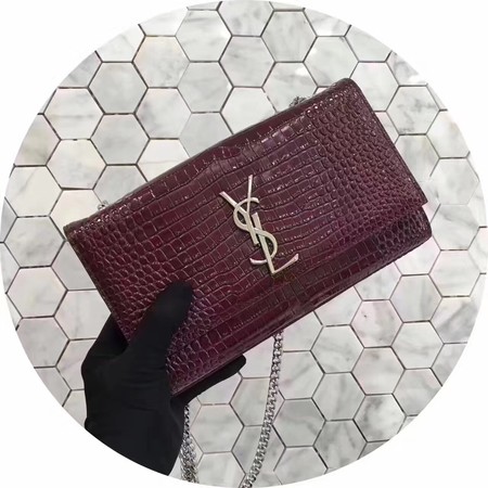 Saint Laurent mini Croco Leather Cross-body Shoulder Bag Y2811 Wine