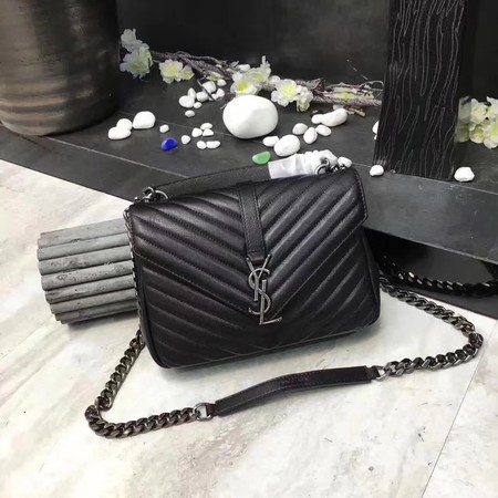 YSL Classic Monogramme Black Leather Flap Bag Y392737 Silver