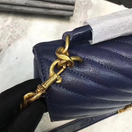 YSL Classic Monogramme Blue Leather Flap Bag Y392737 Gold