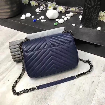 YSL Classic Monogramme Blue Leather Flap Bag Y392737 Silver