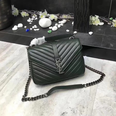 YSL Classic Monogramme Green Leather Flap Bag Y392737 Silver