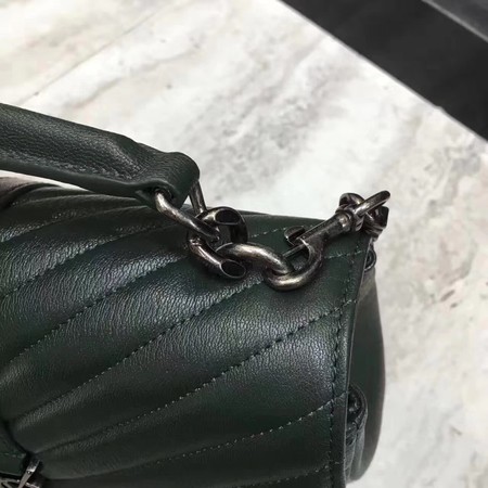 YSL Classic Monogramme Green Leather Flap Bag Y392737 Silver