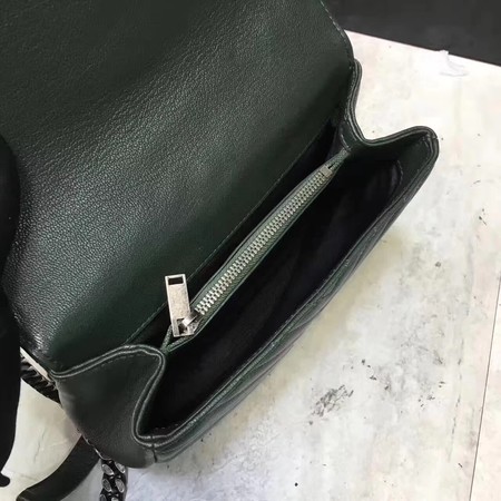 YSL Classic Monogramme Green Leather Flap Bag Y392737 Silver