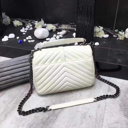 YSL Classic Monogramme White Leather Flap Bag Y392737 Silver