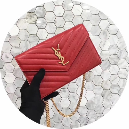 YSL WOC Classic Monogramme Flap Bag Cannage Pattern Y1003 Red