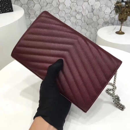 YSL WOC Classic Monogramme Flap Bag Cannage Pattern Y1003 Wine