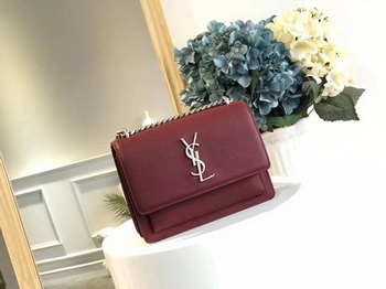 Yves Saint Laurent Leather Cross-body Shoulder Bag Y8004 Wine