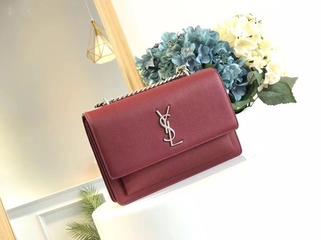 Yves Saint Laurent Leather Cross-body Shoulder Bag Y8004 Wine