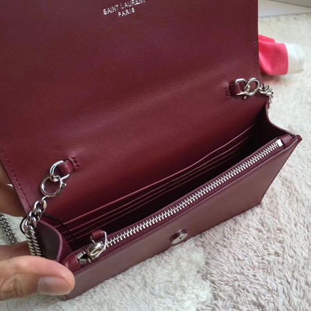 Yves Saint Laurent Leather Cross-body Shoulder Bag Y8011 Wine