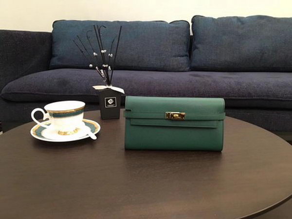 Hermes Kelly Epsom Leather Wallet H4086 Green