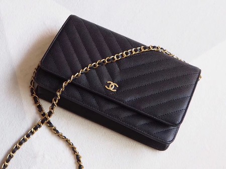 Chanel V mini Flap Bag Black Chevron Cannage Pattern A33814V Gold