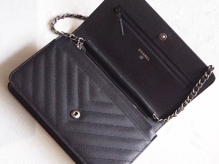 Chanel V mini Flap Bag Black Chevron Cannage Pattern A33814V Silver