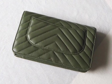 Chanel V mini Flap Bag Chevron Sheepskin Leather A33814V Green