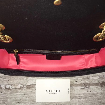 Gucci 443497 GG Marmont Chevron Velvet Shoulder Bag Black