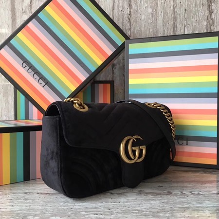 Gucci GG Marmont Chevron Velvet Shoulder Bag 443497 Black