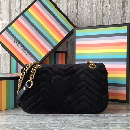 Gucci GG Marmont Chevron Velvet Shoulder Bag 443497 Black