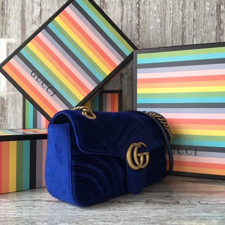 Gucci GG Marmont Chevron Velvet Shoulder Bag 443497 Blue