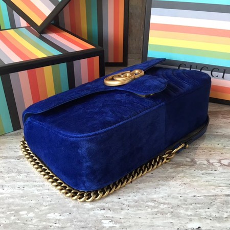 Gucci GG Marmont Chevron Velvet Shoulder Bag 443497 Blue