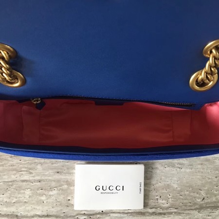 Gucci GG Marmont Chevron Velvet Shoulder Bag 443497 Blue