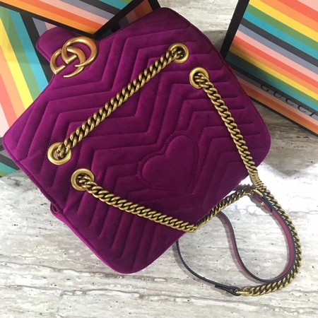 Gucci GG Marmont Chevron Velvet Shoulder Bag 443497 Purple