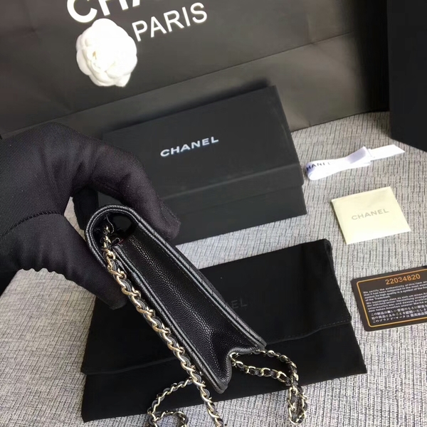 Chanel WOC Flap Shoulder Bag Black Calfskin A33814 Silver