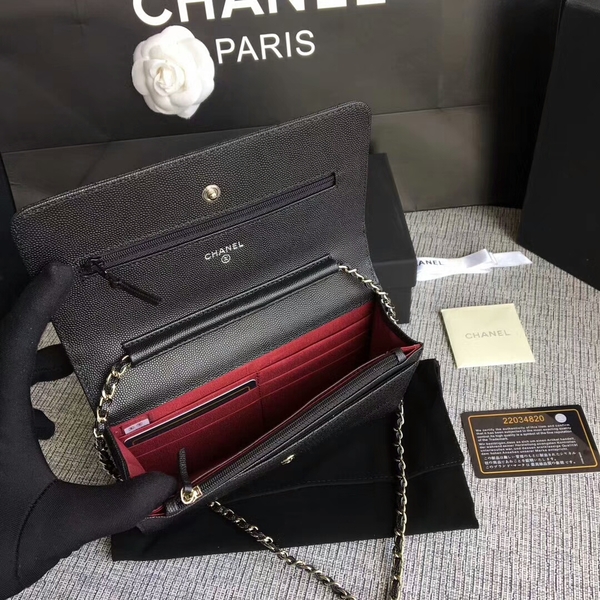 Chanel WOC Flap Shoulder Bag Black Calfskin A33814 Silver