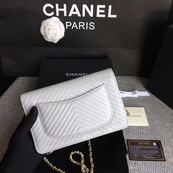 Chanel WOC Flap Shoulder Bag White Calfskin A33814 Gold