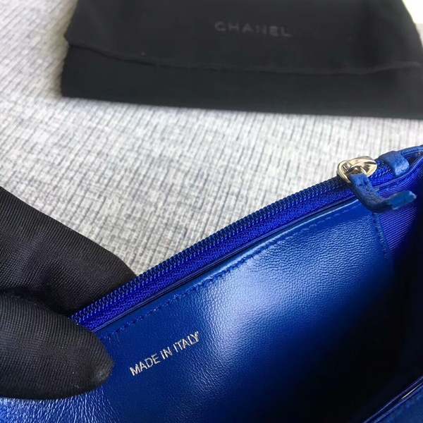 Chanel WOC Flap Shoulder Bag Blue Calfskin Leather A33814 Silver