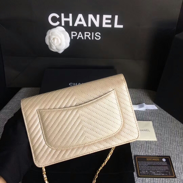 Chanel WOC Flap Shoulder Bag Gold Calfskin Leather A33814 Gold