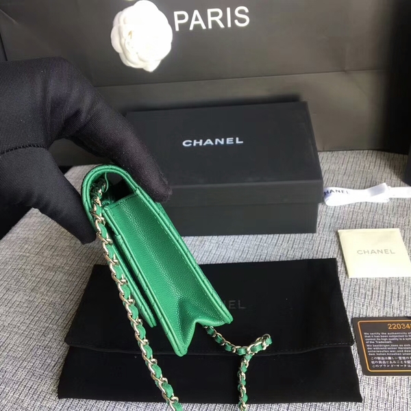 Chanel WOC Flap Shoulder Bag Green Calfskin Leather A33814 Silver