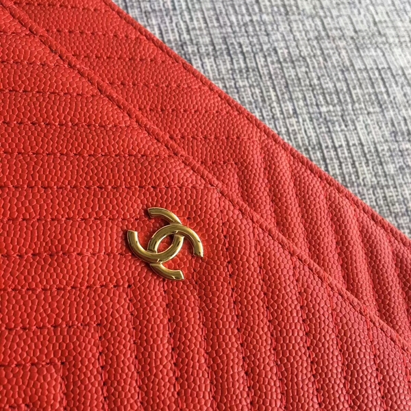 Chanel WOC Flap Shoulder Bag Red Calfskin Leather A33814 Gold