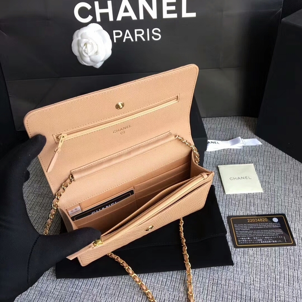 Chanel WOC Flap Shoulder Bag Camel Calfskin Leather A33814 Gold