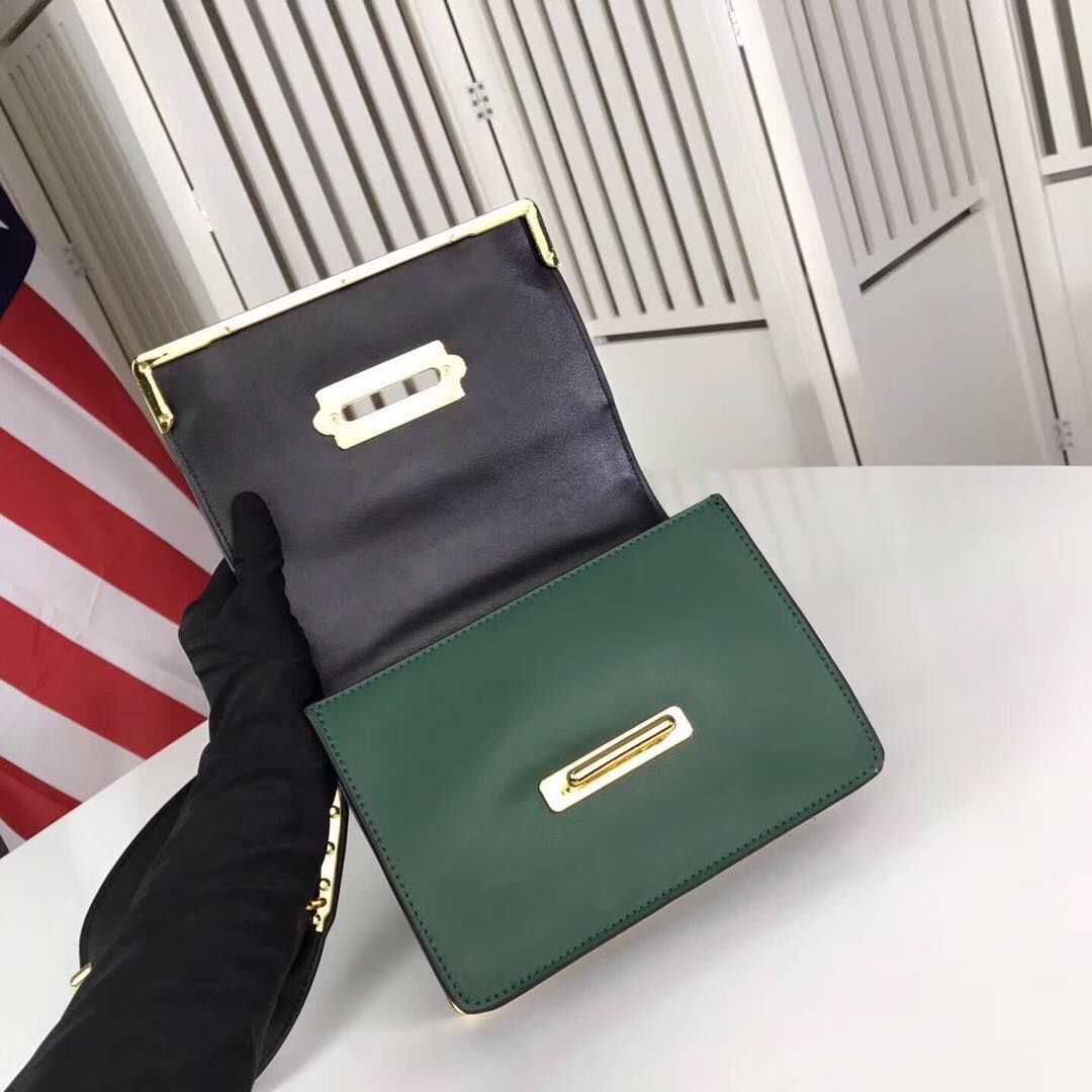 PRADA Shoulder Flap Bag Original Leather P2312 Green