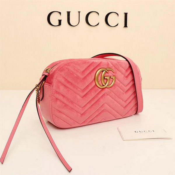 Gucci GG Marmont Matelasse Velvet Shoulder Bag 447632 Pink