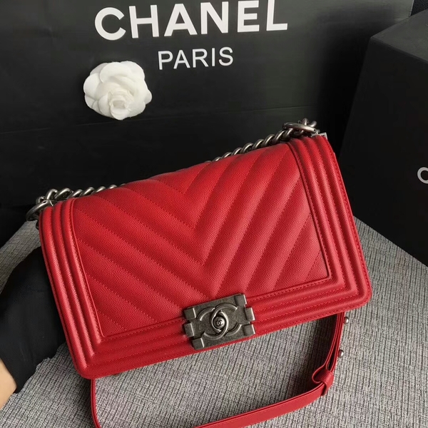 Boy Chanel Original Chevron Leather 67086 Red