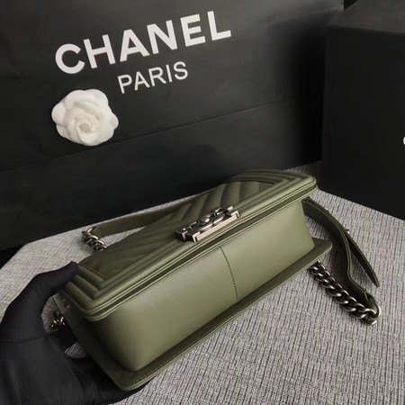 Boy Chanel Flap Bag Original Chevron Leather A67086V Green